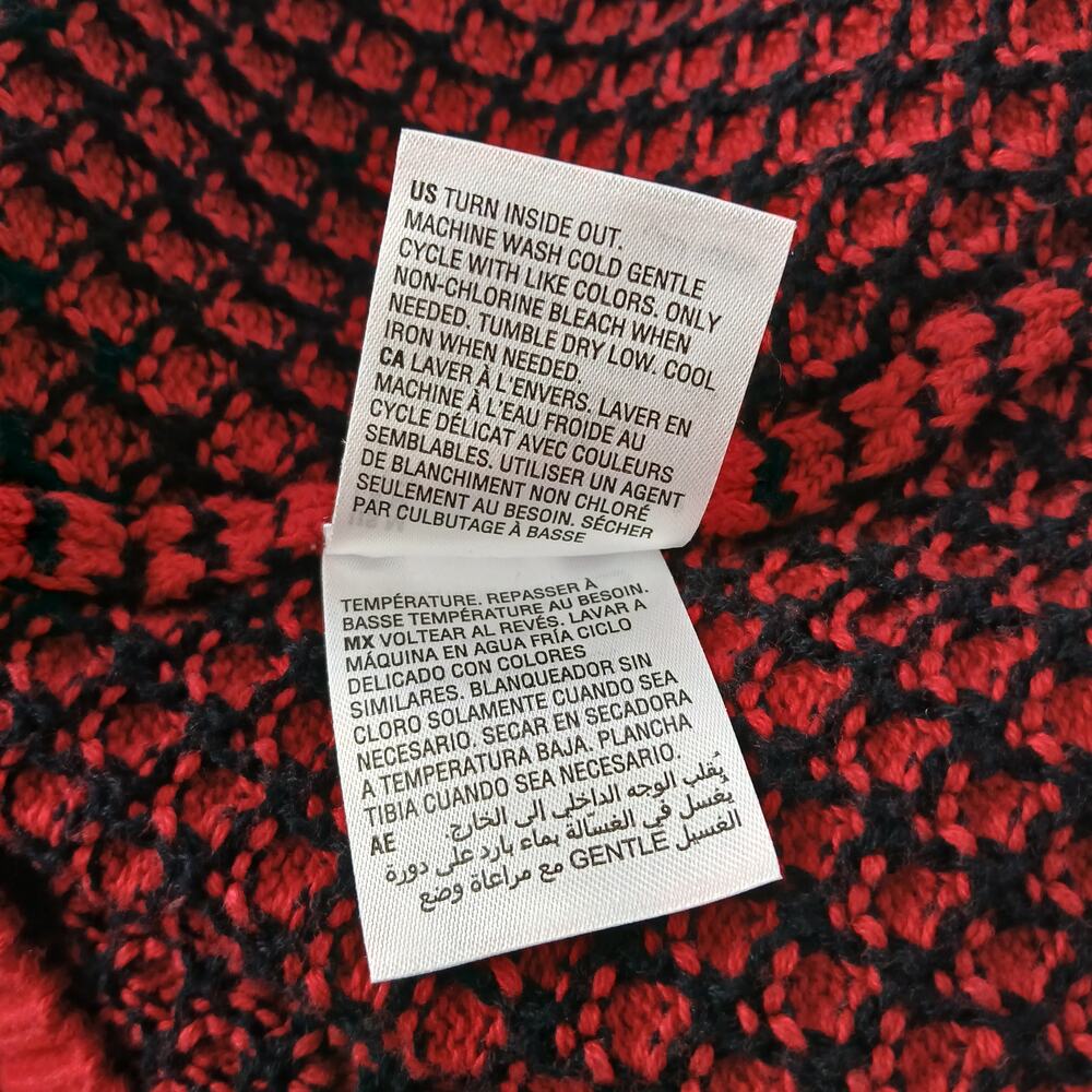 Karen Scott Red & Black Puff Knit Henley Sweater M silver metal clasps V-neck LS - Picture 10 of 16